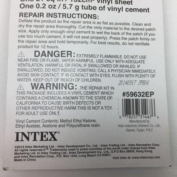 Intex Vinyl Repair Kit 21 Sq In Sheet .2 Oz Tube Vinyl Cement - Picture 6 of 6
